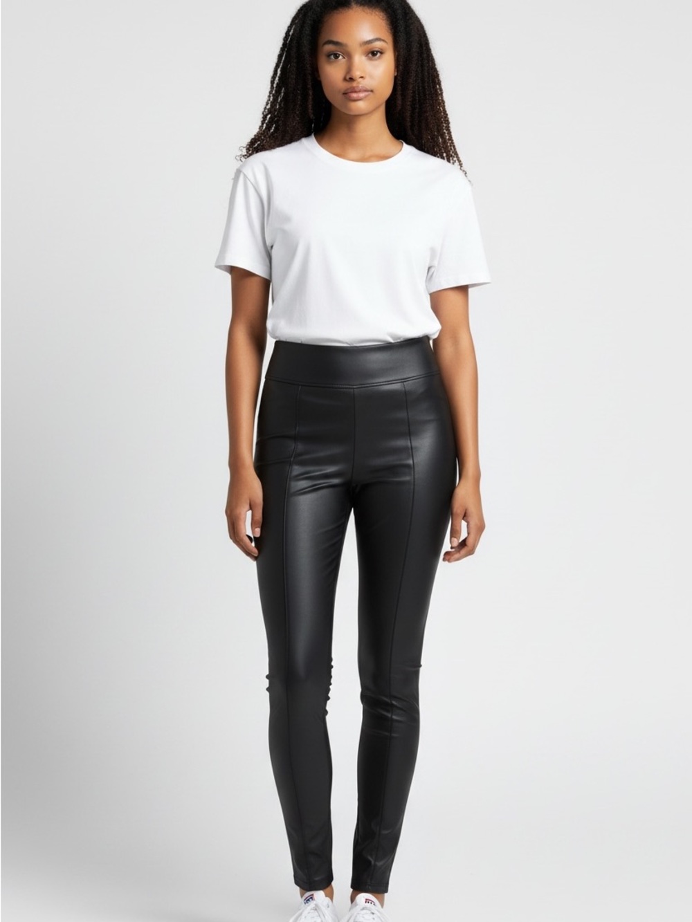 Rainbow High-Waist Black Faux Leather Leggings